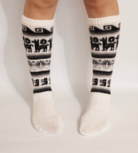 Load image into Gallery viewer, Alpaca Wool Socks Inca and Llama Design Medium White. Socks for Women Fits Sizes 7-9