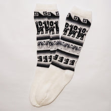 Load image into Gallery viewer, Alpaca Wool Socks Inca and Llama Design Medium White. Socks for Women Fits Sizes 7-9