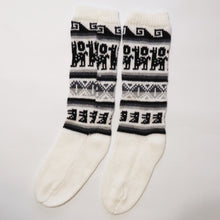 Load image into Gallery viewer, Alpaca Wool Socks Inca and Llama Design Medium White. Socks for Women Fits Sizes 7-9