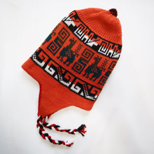 Load image into Gallery viewer, Chullo Alpaca Wool Blend Hat with Earflaps Reversible Orange Red. Unisex