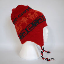 Load image into Gallery viewer, Chullo Alpaca Wool Blend Hat with Earflaps Reversible Orange Red. Unisex