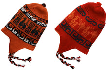 Load image into Gallery viewer, Chullo Alpaca Wool Blend Hat with Earflaps Reversible Orange Red. Unisex