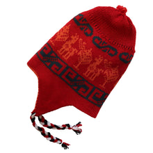 Load image into Gallery viewer, Chullo Alpaca Wool Blend Hat with Earflaps Reversible Orange Red. Unisex