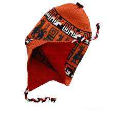Load image into Gallery viewer, Chullo Alpaca Wool Blend Hat with Earflaps Reversible Orange Red. Unisex