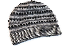 Load image into Gallery viewer, Hand-Knotted Chullo Winter Hat Grey, White, Black. Multicolor. Alpaca Wool Blend Inca Culture Design. Beanie Hat. Rustic Unisex