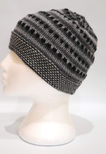 Load image into Gallery viewer, Hand-Knotted Chullo Winter Hat Grey, White, Black. Multicolor. Alpaca Wool Blend Inca Culture Design. Beanie Hat. Rustic Unisex