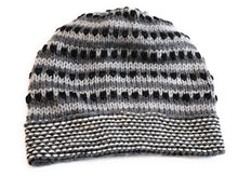 Load image into Gallery viewer, Hand-Knotted Chullo Winter Hat Grey, White, Black. Multicolor. Alpaca Wool Blend Inca Culture Design. Beanie Hat. Rustic Unisex