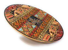 Load image into Gallery viewer, Decorative Wood Plate. Handpainted Multicolor, Geometric Figures, Nazca Lines Diameter: 9.51&quot;