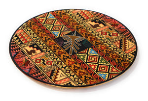Decorative Wood Plate. Handpainted Multicolor, Geometric Figures, Nazca Lines Diameter: 9.51"