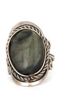 Load image into Gallery viewer, Oval Shape Alpaca Silver & Labradorite Adjustable Ring fits Sizes 5 to 13