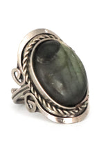 Load image into Gallery viewer, Oval Shape Alpaca Silver & Labradorite Adjustable Ring fits Sizes 5 to 13