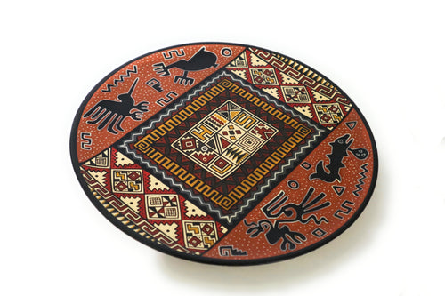 Decorative Wood Plate. Handpainted Multicolor. The Nazca Lines Geoglyphs 9.51