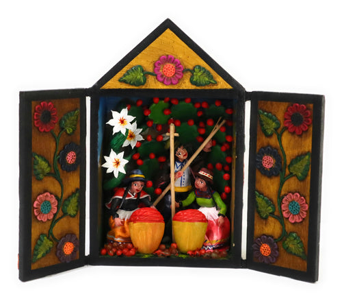 Diorama Retablo Wood Box Harvesting of Prickly Pear Cactus Fruit 