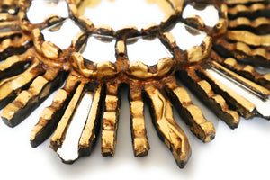 Burnish Bronze Gilding Sunburst  Wall Mirror Gold Color 9.5" Diameter