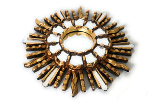 Burnish Bronze Gilding Sunburst  Wall Mirror Gold Color 9.5" Diameter
