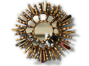 Burnish Bronze Gilding Sunburst  Wall Mirror Gold Color 9.5" Diameter