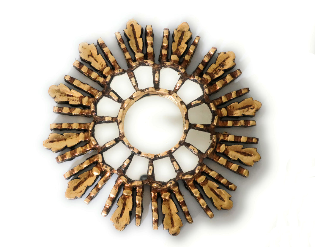 Burnish Bronze Gilding Sunburst Ear of Wheat Wall Mirror Gold Color 9.5