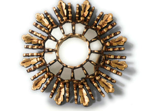 Burnish Bronze Gilding Sunburst Ear of Wheat Wall Mirror Gold Color 9.5" Diameter