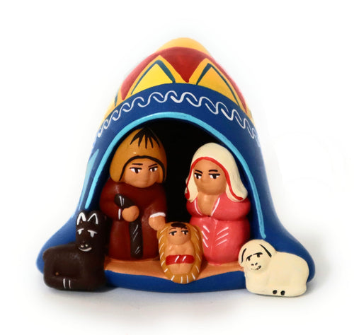 Miniature Peruvian Nativity Scene inside a Peruvian Beanie Chullo Peruvian Christmas Andean Style 2.5