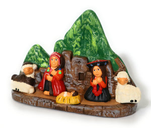 Nativity Christmas Decor Ceramic Peruvian Handmade Pottery Folk Art Nacimiento in Machu Picchu Scene Andean Style 5.75" Tall