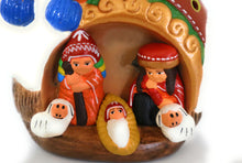 Load image into Gallery viewer, Peruvian Nativity inside a Llama Christmas Decor Ceramic Pottery Folk Art Nacimiento Scene 6&quot; Tall