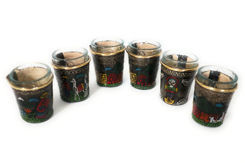 Tooled Leather Shot Glasses Inca Culture Theme Peruvian Style Set of 6