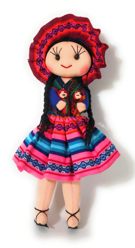 Rag Doll, Cholita Traditional Attire of Countrywoman of The Andes. Handcrafted Decorative Doll. 13.5