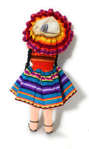 Rag Doll, Cholita Traditional Attire of Countrywoman of The Andes. Handcrafted Decorative Doll. 13.5" Tall.