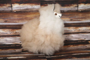 Llama Figurine Original Fur Beige and White Color 6.5" Inch.