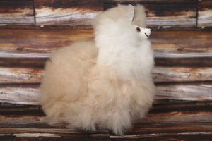 Llama Figurine Original Fur Beige and White Color 6.5" Inch.