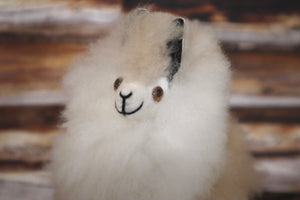 Llama Figurine Original Fur Beige and White Color 6.5" Inch.