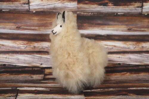 Baby Alpaca Llama Figurine Peruvian Stuffed fur Llama Beige Color 6.25
