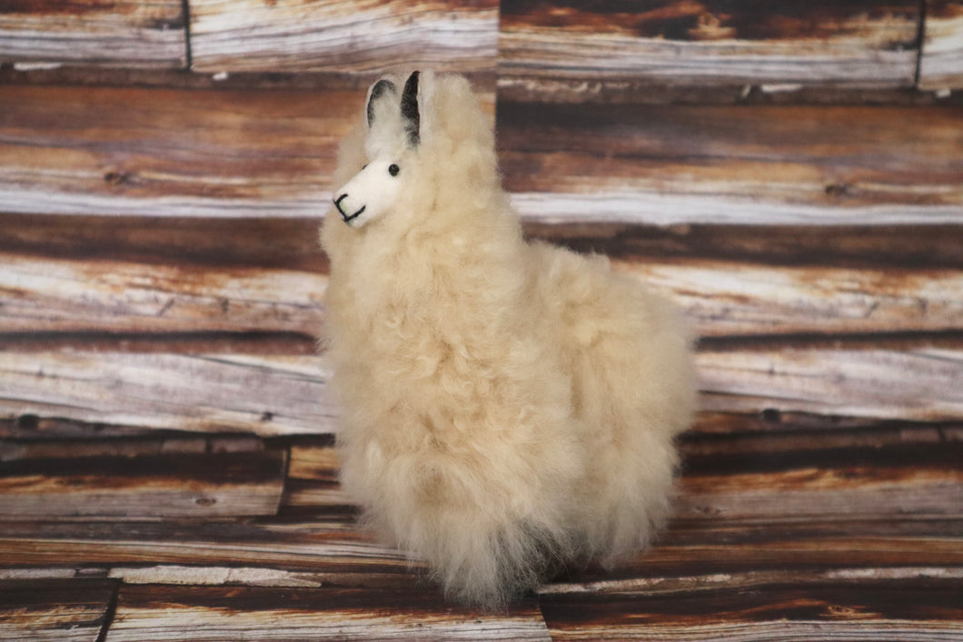 Baby Alpaca Llama Figurine Peruvian Stuffed fur Llama Beige Color 6.25