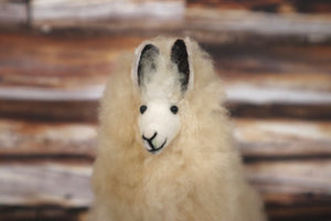 Baby Alpaca Llama Figurine Peruvian Stuffed fur Llama Beige Color 6.25" Tall