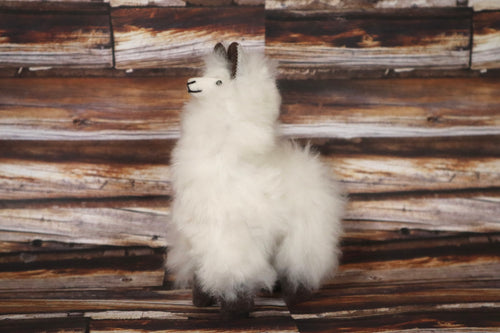 Baby Alpaca Llama Figurine Peruvian Stuffed fur Llama White Color 6.25