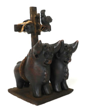 Load image into Gallery viewer, Pucara Bulls Toritos de Pucara Peruvian Ceramic Bulls Amulet Antiqued Pottery Brown Color 9&quot; Tall