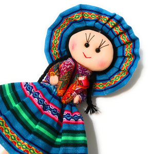 Rag Doll, Cholita Traditional Attire of Countrywoman of The Andes. Handcrafted Decorative Doll. 13.5" Tall.