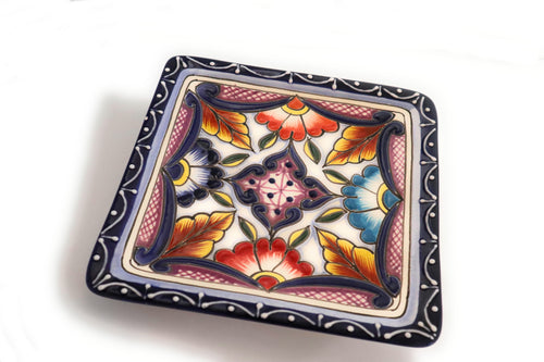 Talavera Square Serving Tray Mexican Ceramic Hand Painted Multicolor.