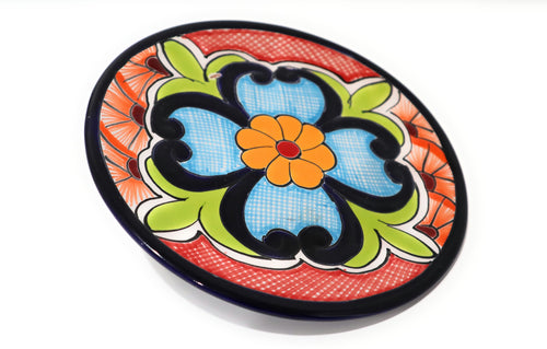 Talavera Mexican Ceramic Round Decorative Plate Orange, Multicolor 7.5