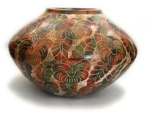 Nicaraguan Ceramic Etched Decorative Bowl Nicaragua Pottery San Juan de Oriente 5.5" Tall