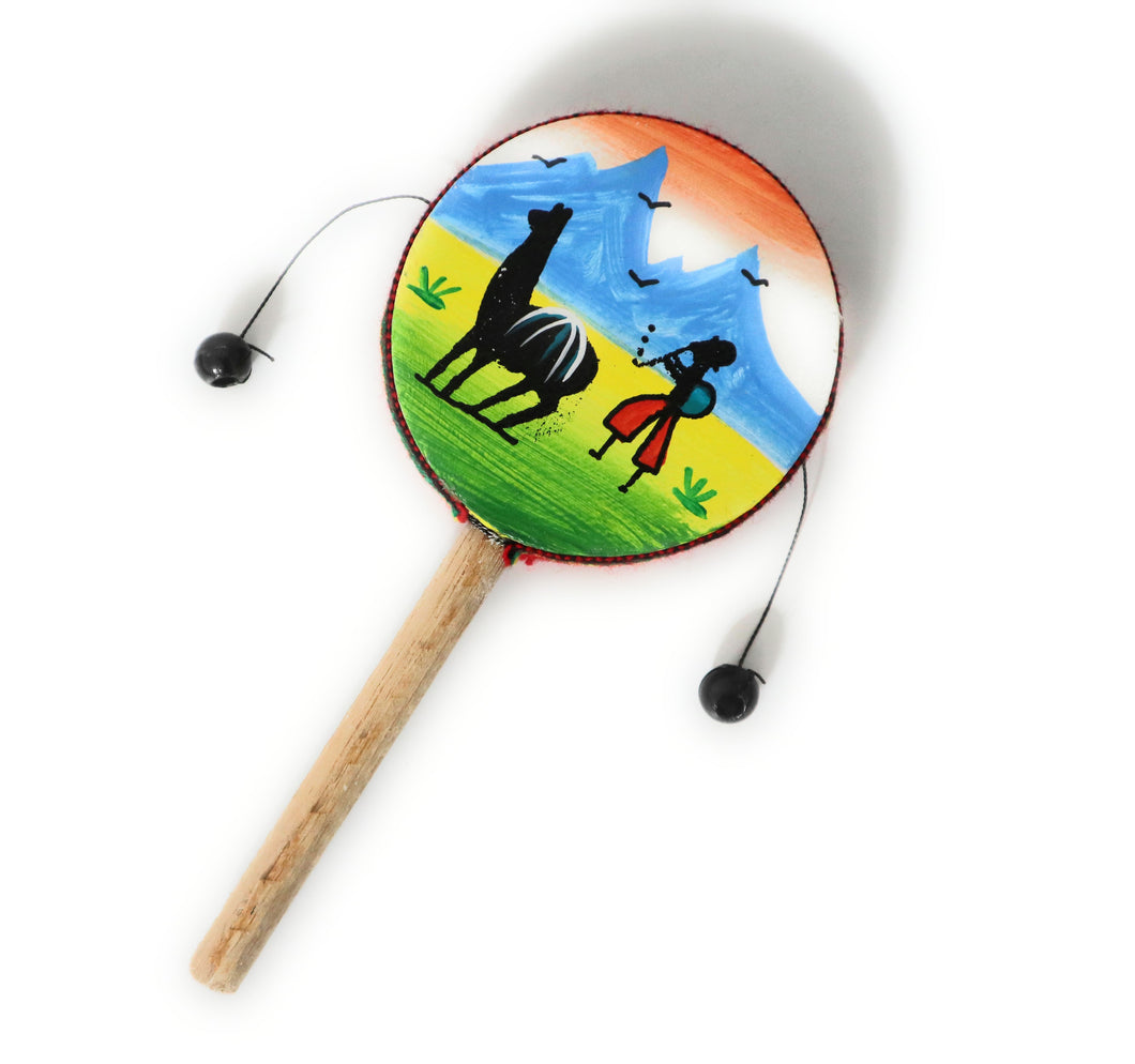 Peruvian Spin Drum Monkey Drum Andean Hand Painted Twist Rattle Damasa 3.25