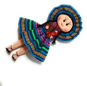 Rag Doll, Cholita Traditional Attire of Countrywoman of The Andes. Handcrafted Decorative Doll. 13.5" Tall.