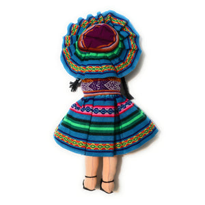 Rag Doll, Cholita Traditional Attire of Countrywoman of The Andes. Handcrafted Decorative Doll. 13.5" Tall.