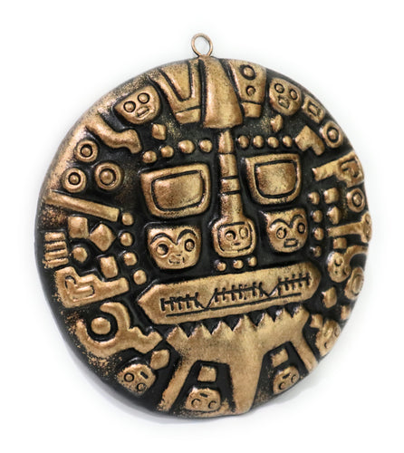 Echenique's Sun or Sun of the Incas Wall Hanging Ceramic Plaque Museum Reproduction Gold Color