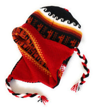 Load image into Gallery viewer, Chullo Alpaca Wool Blend Hat with Earflaps Reversible Red/Black Unisex