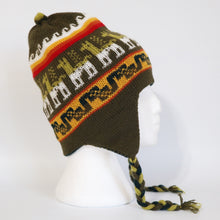 Load image into Gallery viewer, Chullo Alpaca Wool Blend Hat with Earflaps Reversible Green Olive/Green Pine Unisex