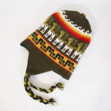 Load image into Gallery viewer, Chullo Alpaca Wool Blend Hat with Earflaps Reversible Green Olive/Green Pine Unisex