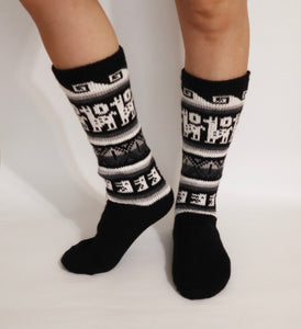 Alpaca Wool Socks Inca and Llama Design Medium Black. Socks for Women Fits Sizes 7-9