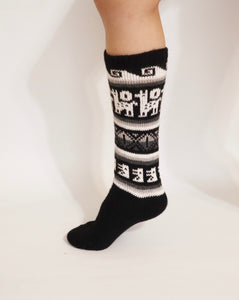 Alpaca Wool Socks Inca and Llama Design Medium Black. Socks for Women Fits Sizes 7-9