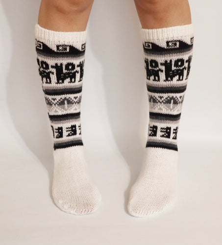 Alpaca Wool Socks Inca and Llama Design Medium White. Socks for Women Fits Sizes 7-9
